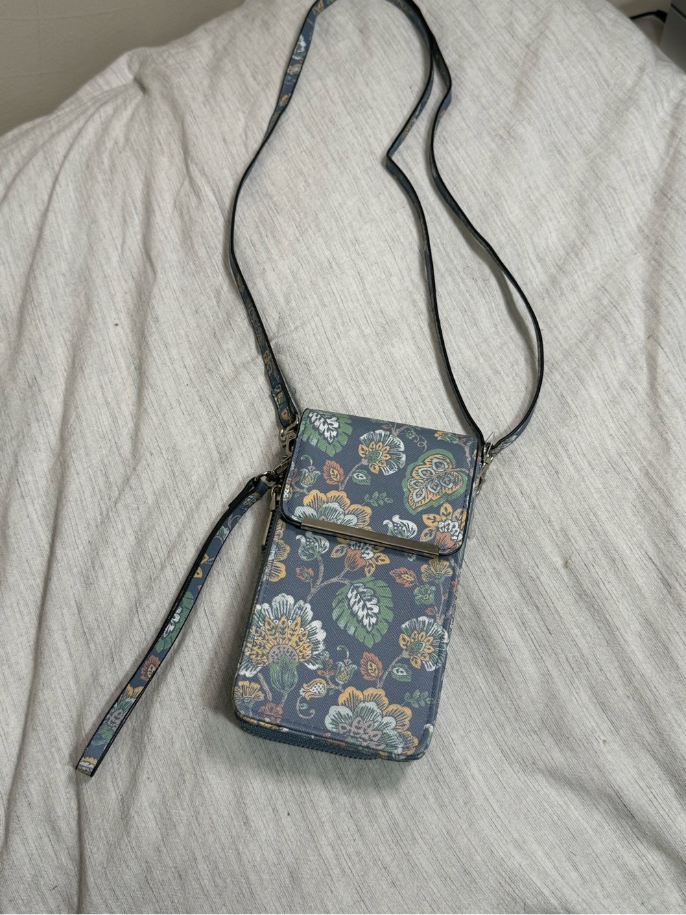 Floral Crossbody Phone Bag in Blue Multi